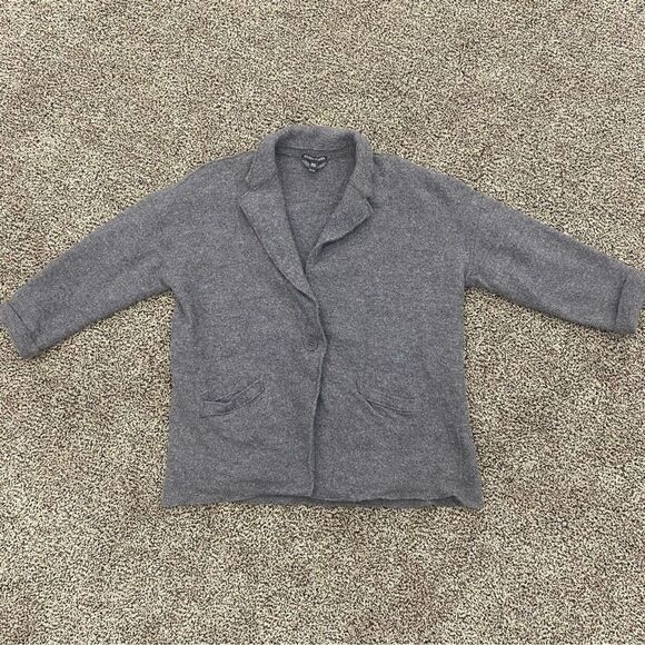 EILEEN FISHER XL Gray Merino Wool One-Button Slouchy Sweater Blazer Notch Collar - Picture 15 of 16